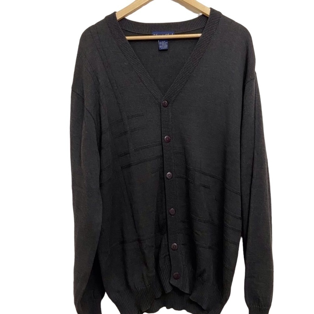 HUNT Club Grandpa 50% wool blend button up cardigan in large grey charcoal